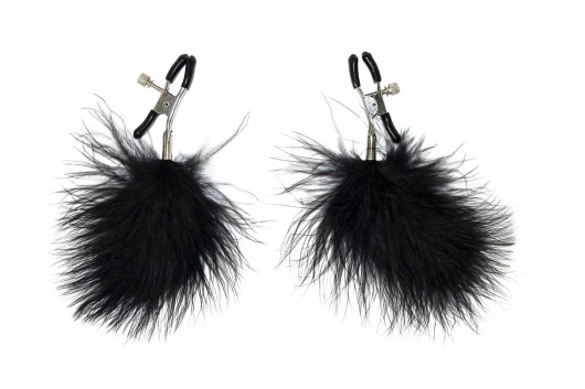 Зажимы на соски с черным пухом Euphoric - Lola Games - купить с доставкой в Северске