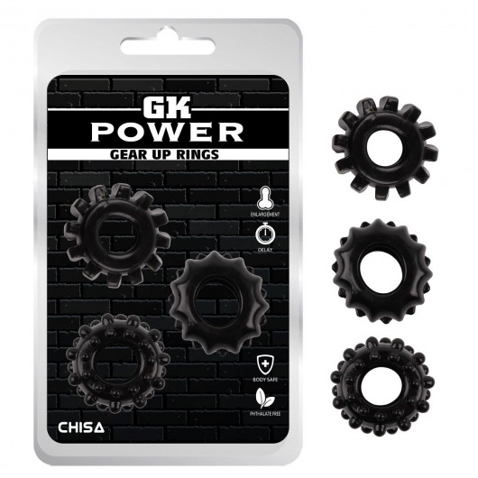 Набор из 3 черных эрекционных колец Gear Up Rings - Chisa - в Северске купить с доставкой