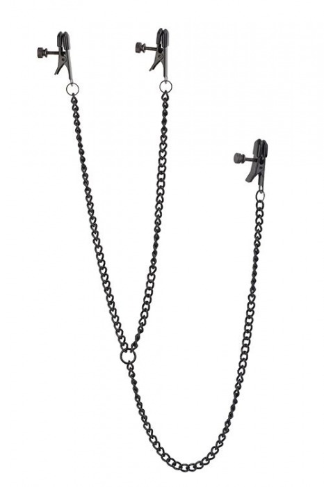 Черные зажимы на соски и клитор на цепочке DELUXE NIPPLE   CLIT CLAMPS - Dream Toys - купить с доставкой в Северске