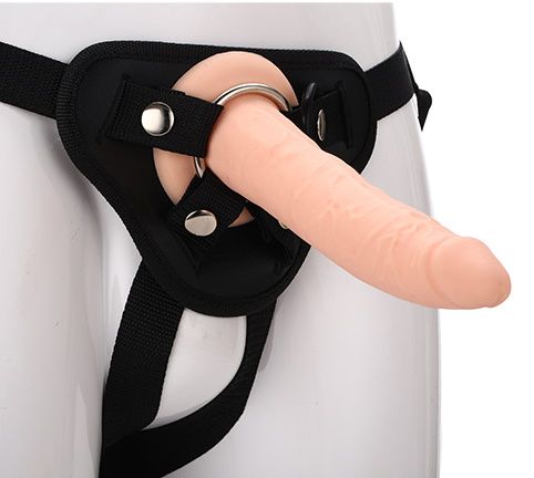 Телесный страпон на черных трусиках STRAP ON REAL DILDO - 20 см. - Dream Toys - купить с доставкой в Северске