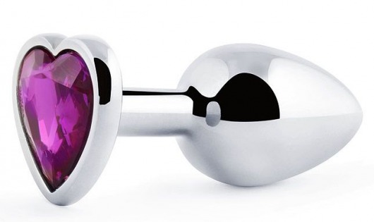 Серебристая анальная пробка с фиолетовым кристаллом-сердечком - 8 см. - Anal Jewelry Plug - купить с доставкой в Северске