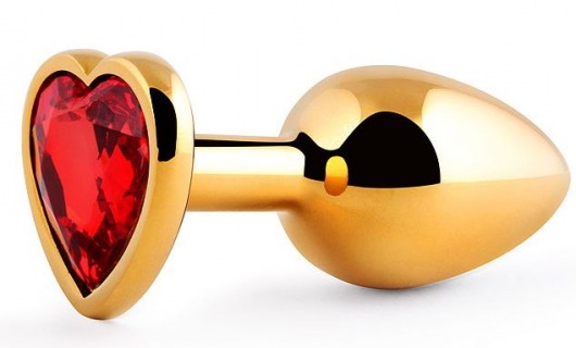 Золотистая анальная пробка с красным стразом-сердечком - 8 см. - Anal Jewelry Plug - купить с доставкой в Северске