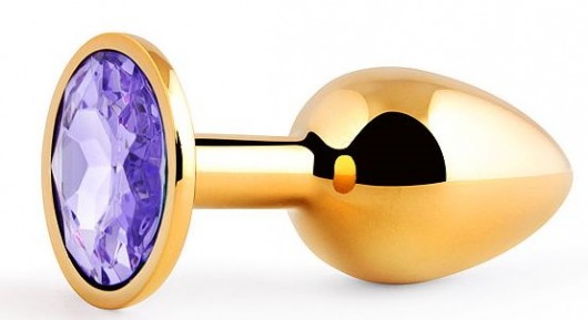 Золотистая анальная пробка с фиолетовым стразом - 7,2 см. - Anal Jewelry Plug - купить с доставкой в Северске