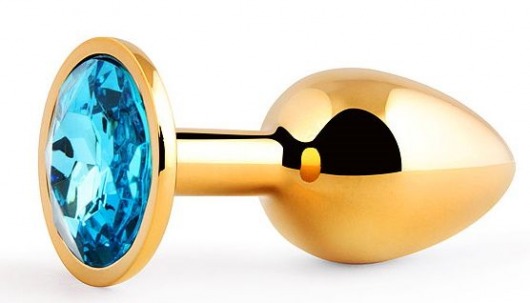 Золотистая анальная пробка с голубым стразом - 7,2 см. - Anal Jewelry Plug - купить с доставкой в Северске