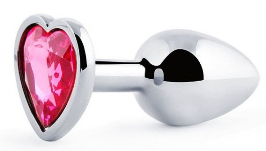 Серебристая анальная пробка с розовым кристаллом-сердечком - 7 см. - Anal Jewelry Plug - купить с доставкой в Северске
