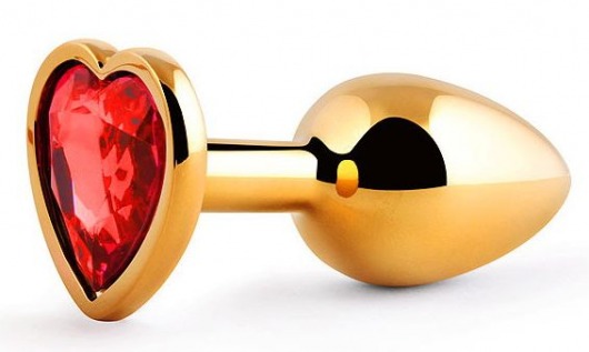 Золотистая анальная пробка с красным стразом-сердечком - 7 см. - Anal Jewelry Plug - купить с доставкой в Северске