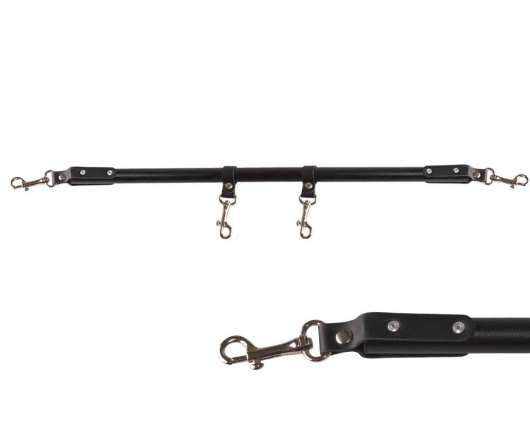 Черная металлическая распорка с кожаными ремешками и карабинами - 50 см. - Sitabella - купить с доставкой в Северске