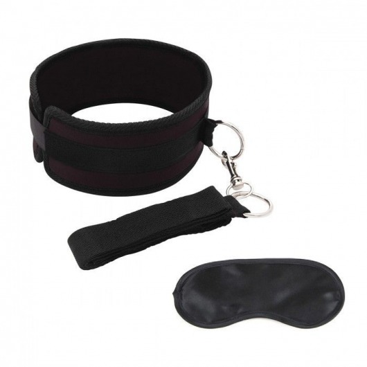 Черный ошейник с длинным поводком Collar and Leash Set - Lux Fetish - купить с доставкой в Северске