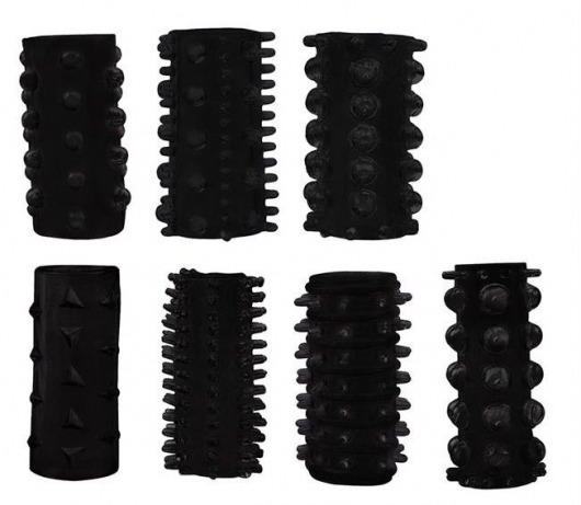 Набор из 7 черных насадок PENIS SLEEVES SET - Dream Toys - в Северске купить с доставкой