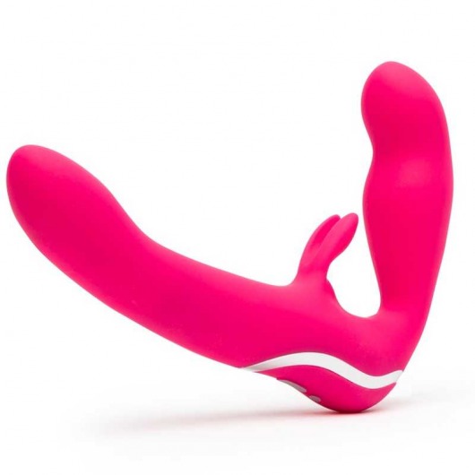 Ярко-розовый безремневой страпон Rechargeable Vibrating Strapless Strap-On - Happy Rabbit - купить с доставкой в Северске