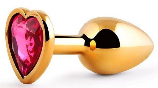 Золотистая анальная пробка с малиновым кристаллом-сердечком - 7 см. - Anal Jewelry Plug - купить с доставкой в Северске