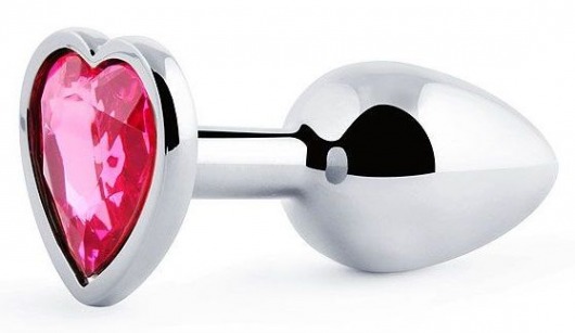 Серебристая анальная пробка с малиновым кристаллом-сердечком - 7 см. - Anal Jewelry Plug - купить с доставкой в Северске