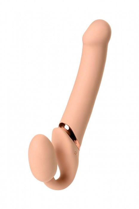 Телесный безремневой вибрострапон Vibrating Bendable Strap-On L - Strap-on-me - купить с доставкой в Северске