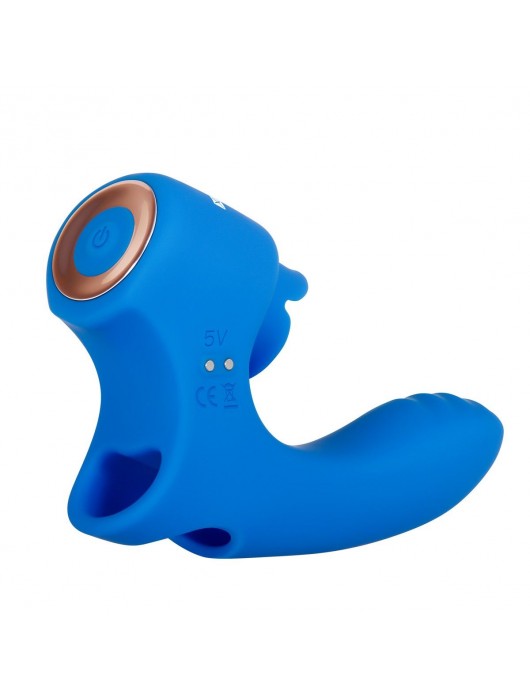 Синяя вибронасадка на палец с подвижным язычком Flick It - Gender X