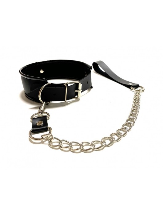 Черный ошейник с поводком из эко-кожи - БДСМ Арсенал - купить с доставкой в Северске