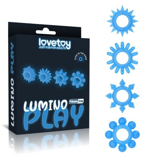 Набор из 4 голубых, светящихся в темноте эрекционных колец Lumino Play - Lovetoy - в Северске купить с доставкой