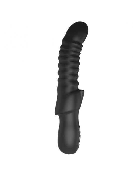 Черный изогнутый вибратор с ребрышками Typhon - 23 см. - Dream Toys