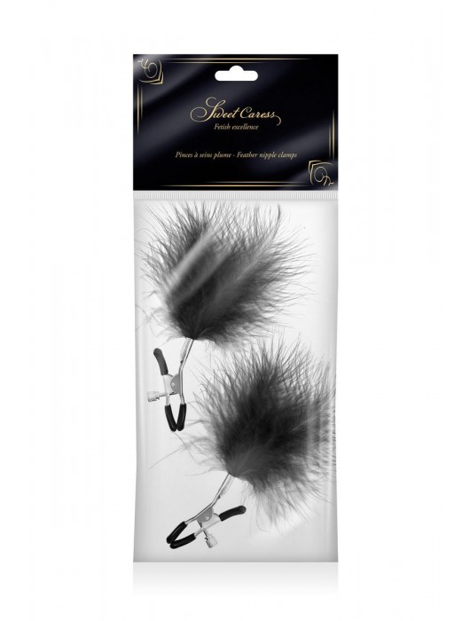 Зажимы на соски с черными пуховыми кисточками Sweet Caress Feather Nipple Clumps - Sweet Caress - купить с доставкой в Северске