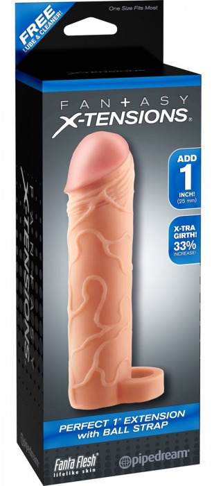 Телесная насадка с кольцом Perfect 1 Extension with Ball Strap - 17 см. - Pipedream - в Северске купить с доставкой