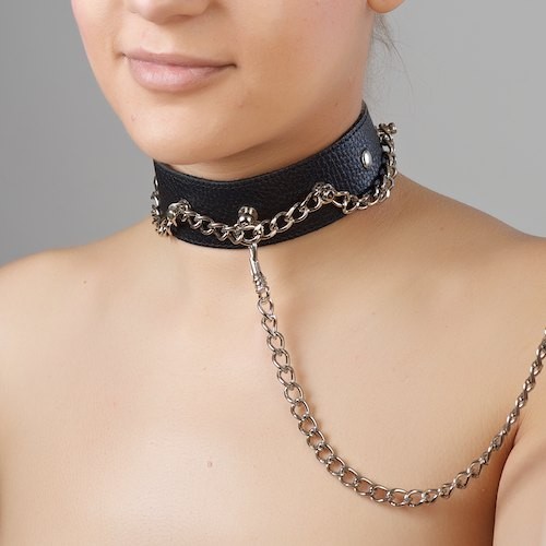 Чёрный ошейник из натуральной кожи - Sitabella - купить с доставкой в Северске