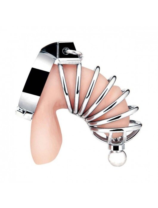 Серебристая клетка для члена Urethral Play Cage - BlueLine - купить с доставкой в Северске