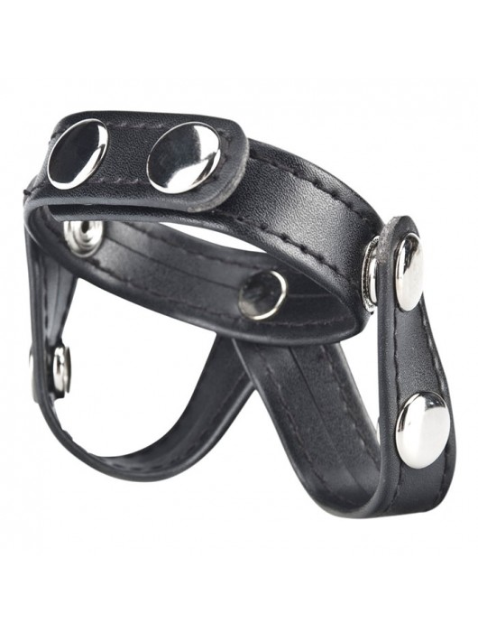 Кольцо на пенис с разделителем мошонки из искусственной кожи на клепках V-STYLE COCK RING - BlueLine - в Северске купить с доставкой