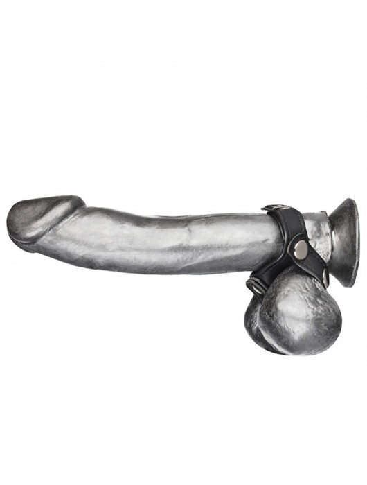 Кольцо на пенис с разделителем мошонки из искусственной кожи на клепках V-STYLE COCK RING - BlueLine - в Северске купить с доставкой