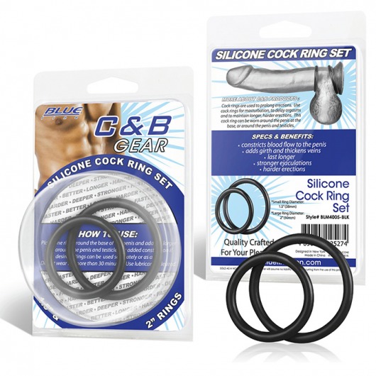 Набор из двух черных силиконовых колец разного диаметра SILICONE COCK RING SET - BlueLine - в Северске купить с доставкой