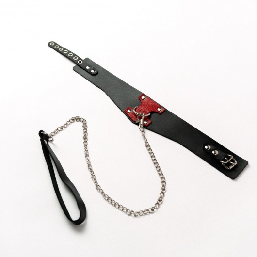 Черный широкий ошейник с красным декором и поводком - Crazy Handmade - купить с доставкой в Северске
