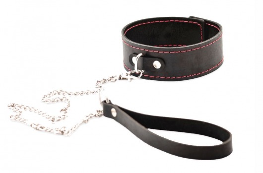 Черный широкий ошейник с красной строчкой и поводком - Crazy Handmade - купить с доставкой в Северске