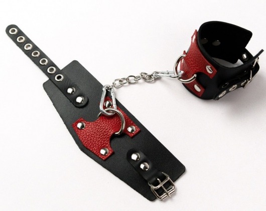 Черные кожаные оковы с красными вставками - Crazy Handmade - купить с доставкой в Северске
