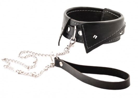 Черный ошейник-воротничок с металлическим поводком - Crazy Handmade - купить с доставкой в Северске