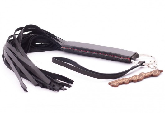 Черная кожаная плеть с удобной ручкой - 50 см. - Crazy Handmade - купить с доставкой в Северске