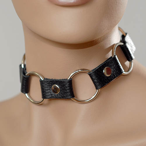 Кожаный черный ошейник с кольцами - Sitabella - купить с доставкой в Северске
