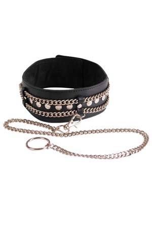 Чёрный ошейник с цепочками и поводком - Sitabella - купить с доставкой в Северске