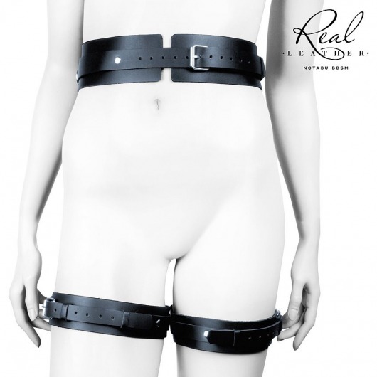 Черный кожаный пояс с гартерами - S-M - Notabu - купить с доставкой в Северске