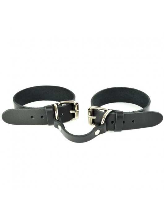 Черные кожаные наручники со съемной красной опушкой - Sitabella - купить с доставкой в Северске