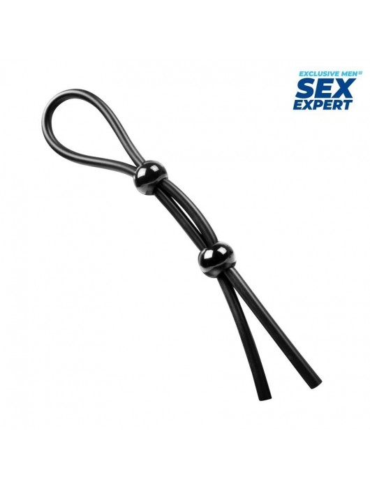 Черное силиконовое лассо с двумя шариками для утяжки - Sex Expert - в Северске купить с доставкой