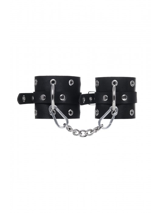 Черные кожаные однослойные наручники с люверсами - Pecado - купить с доставкой в Северске