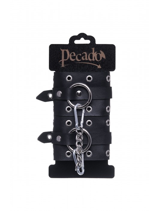 Черные кожаные однослойные наручники с люверсами - Pecado - купить с доставкой в Северске