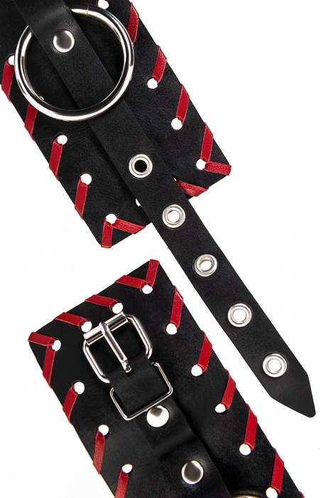 Черно-красные наручники из натуральной кожи - Pecado - купить с доставкой в Северске