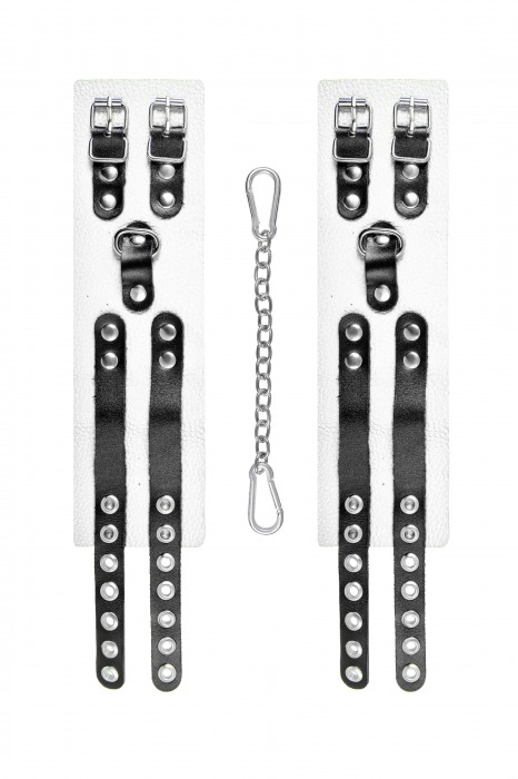 Бело-черные оковы с двумя ремешками и люверсами - Pecado - купить с доставкой в Северске