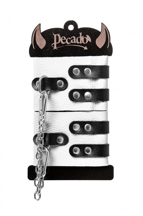 Бело-черные оковы с двумя ремешками и люверсами - Pecado - купить с доставкой в Северске