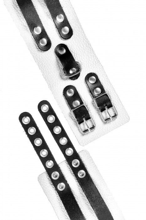 Бело-черные оковы с двумя ремешками и люверсами - Pecado - купить с доставкой в Северске