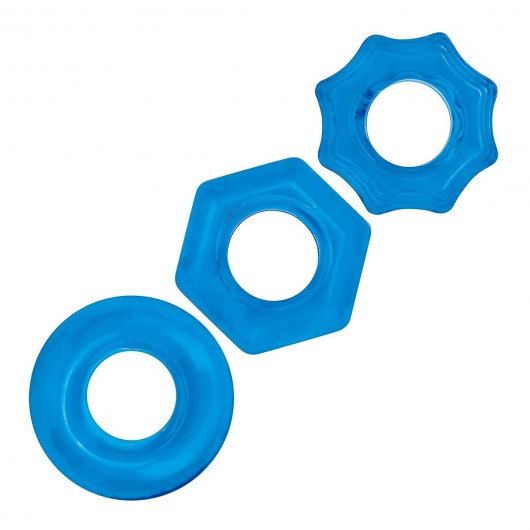 Комплект из трех голубых колец для эрекции 3-Pack Nuts   Bolts Stretch Cock Ring Set - BlueLine - в Северске купить с доставкой