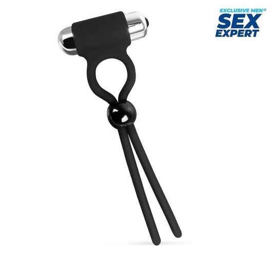 Черное эрекционное кольцо-лассо с вибрацией - Sex Expert - в Северске купить с доставкой