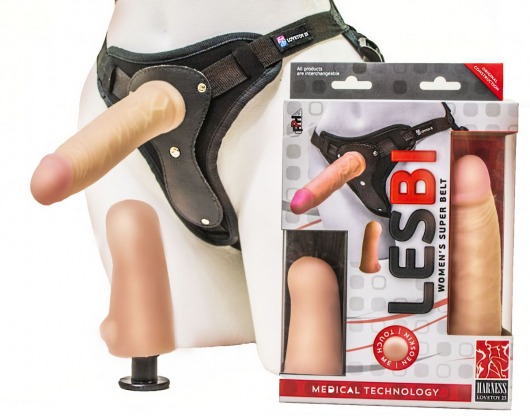 Телесный страпон Harness LESBI с вагинальной пробкой - 16,5 см. - LOVETOY (А-Полимер) - купить с доставкой в Северске