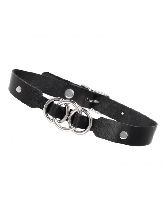 Черный кожаный ошейник со связанными кольцами - Pecado - купить с доставкой в Северске