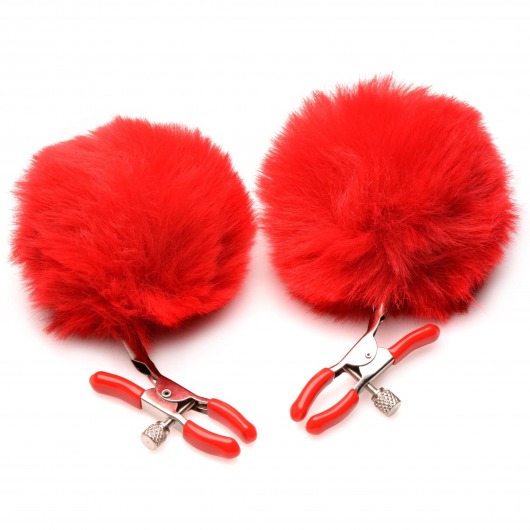 Красные зажимы на соски с помпонами Pom Pom - XR Brands - купить с доставкой в Северске