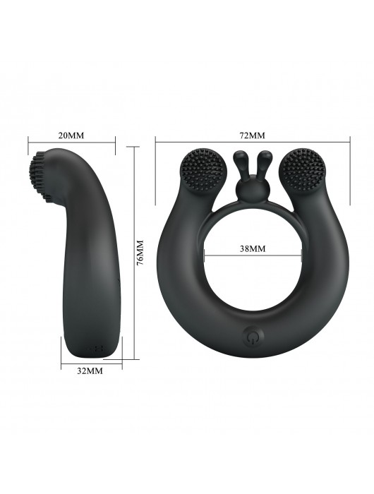 Черное эрекционное кольцо Dahlia с 2 стимулирующими щеточками - Baile - в Северске купить с доставкой